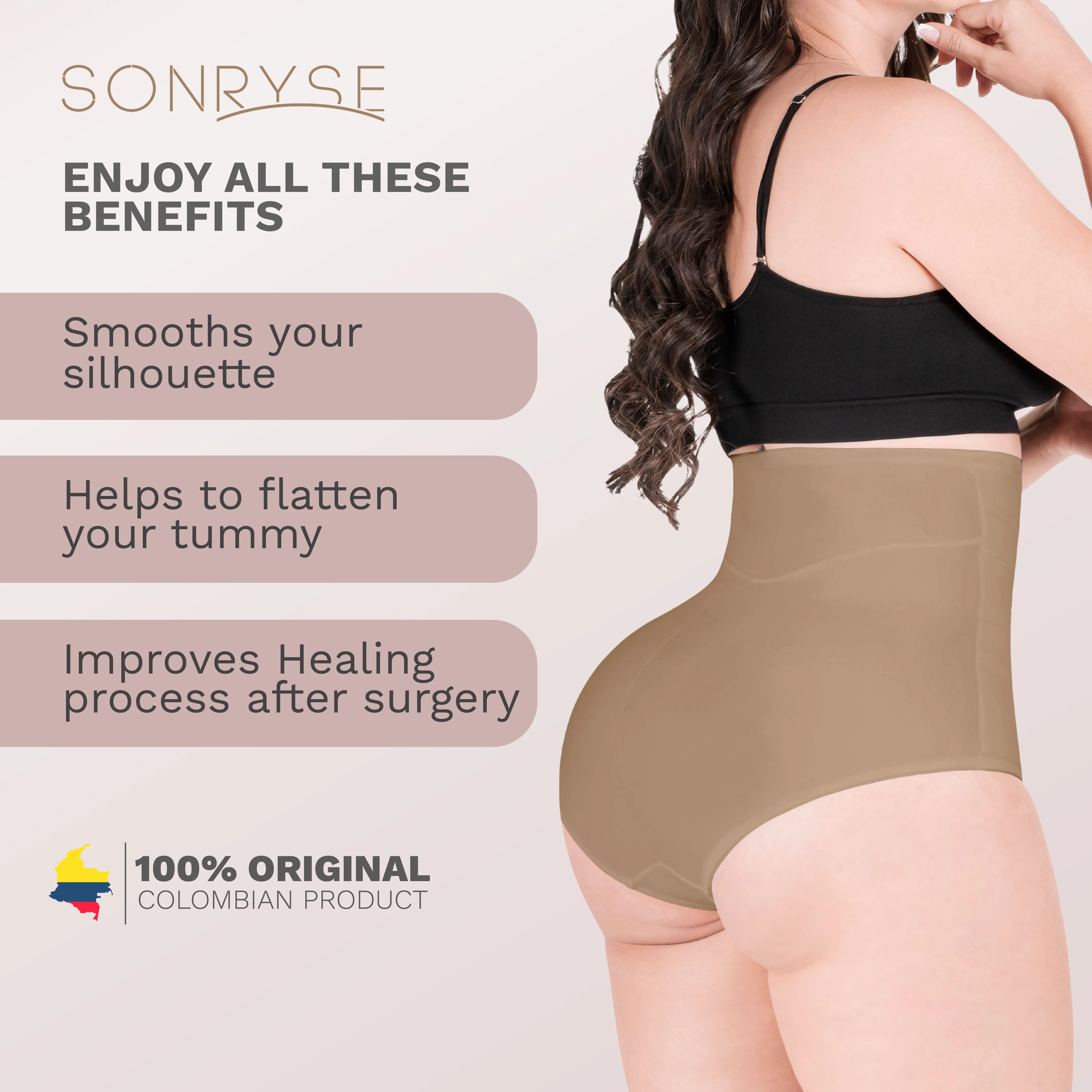 2-Pack High Waisted Tummy Control Panties Fajas Colombianas Sonryse SP607NC