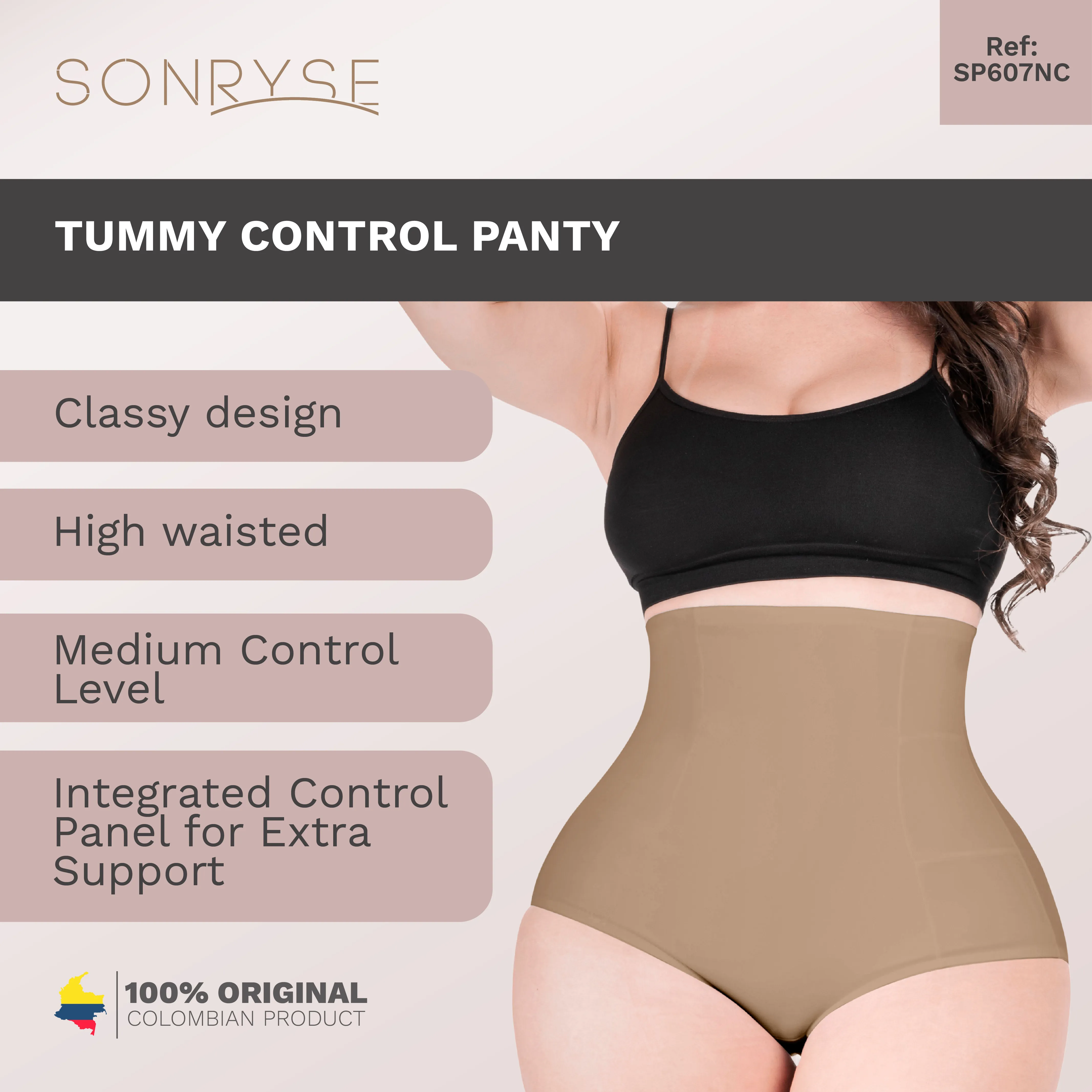2-Pack High Waisted Tummy Control Panties Fajas Colombianas Sonryse SP607NC