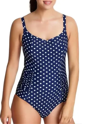 Anya Spot Ruched Swimsuit - Navy/Ivory