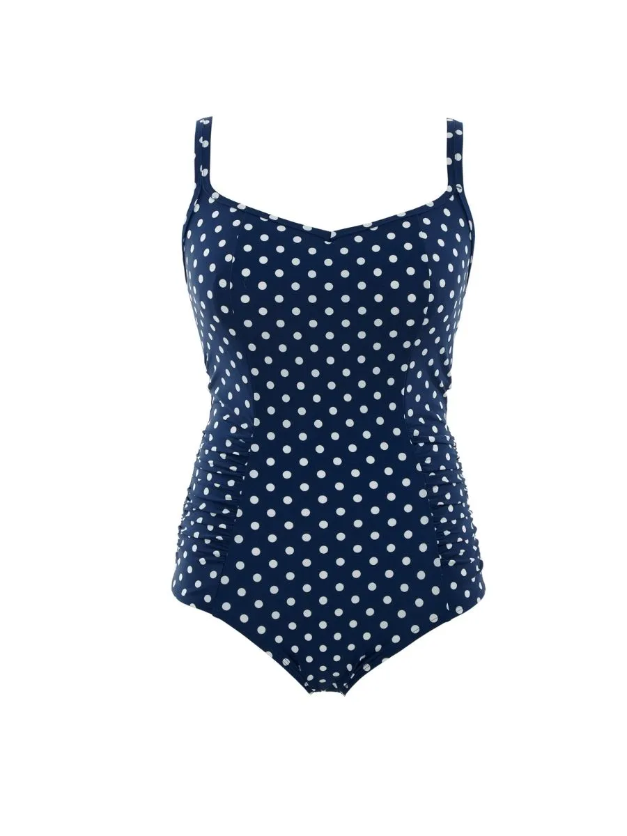 Anya Spot Ruched Swimsuit - Navy/Ivory