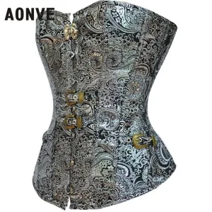 AONVE Steampunk Corset Sexy Gothic Clothing Vintage  Waist Trainer Modeling Strap Lace up Bustiers Retro Button Korselet