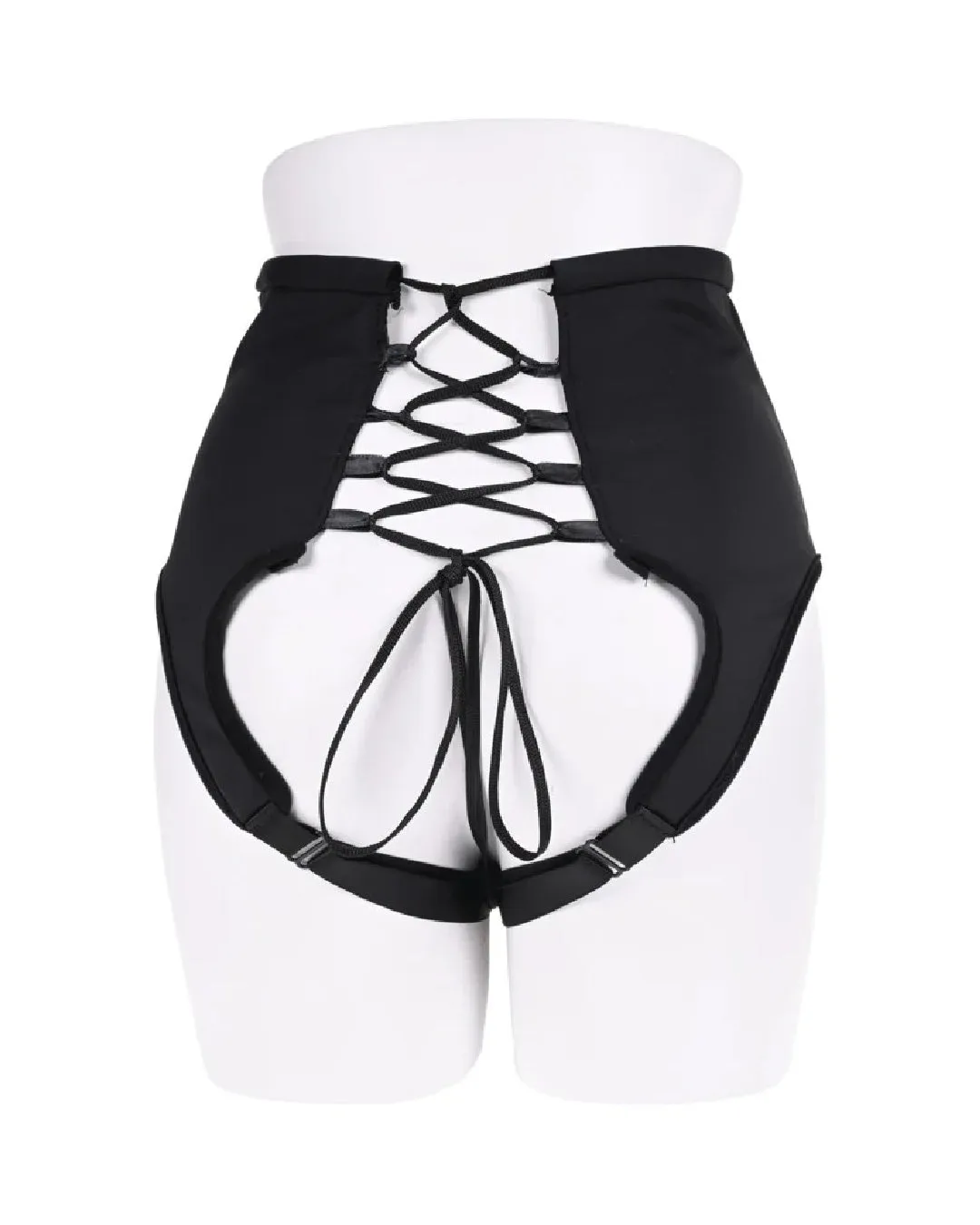 Corset High Waisted Adjustable Black Strap On Harness