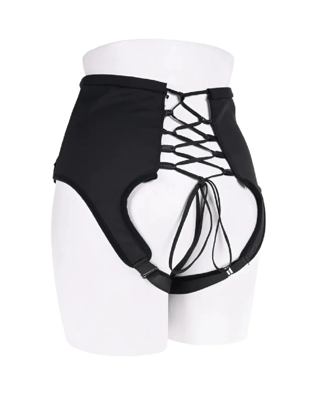 Corset High Waisted Adjustable Black Strap On Harness