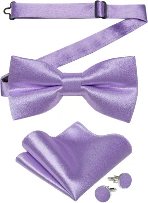 DiBanGu Bow Ties for Men Solid Color Pre-Tied Bow Tie and Pocket Square Cufflinks Formal Tuxedo Bowtie for Wedding Party