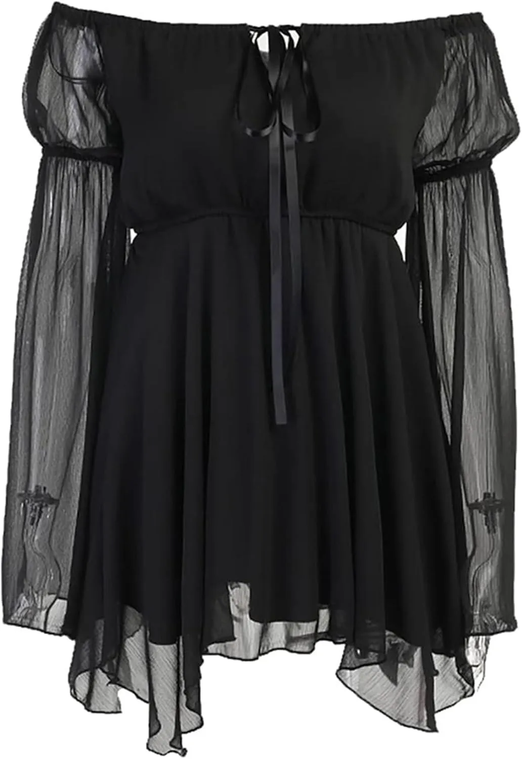 ETATNG Womens Summer Off Shoulder Bell Sleeve Lace Up High Waist Party Travel Irregular Mini A Line Dress