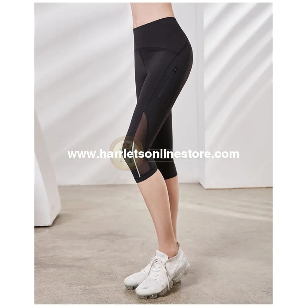 Exercise Pants High Rise Crop With Asymmetrical Side Panels.