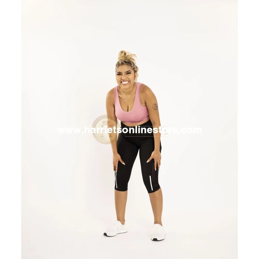 Exercise Pants High Rise Crop With Asymmetrical Side Panels.