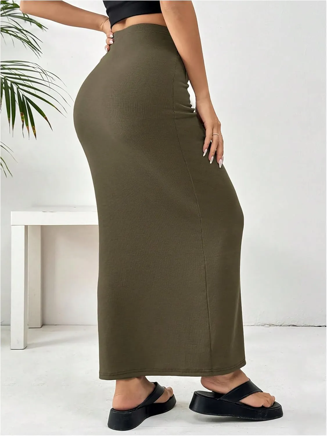 GORGLITTER Women's Trendy High Waisted Bodycon Maxi Skirts Elastic Waist Pencil Long Skirt 2025 Dressy