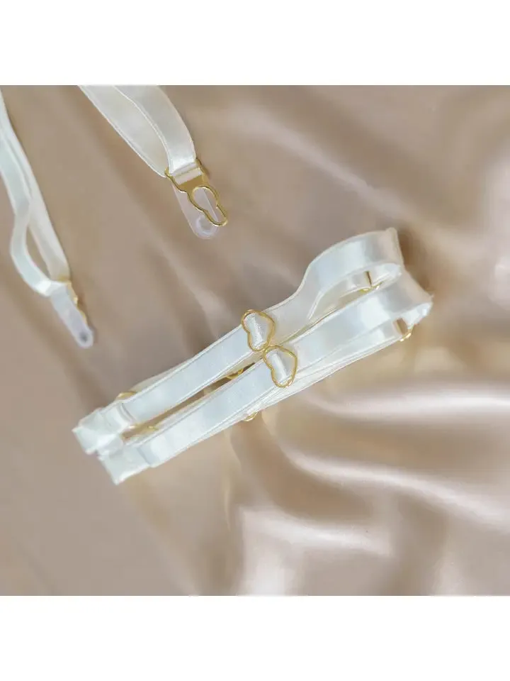 Hearts of Venus Strappy Leg Garters in Pearl White