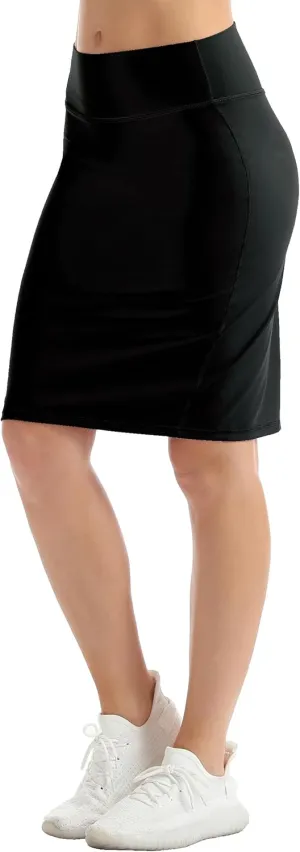 HOKOYI Women's High Waist Tummy Control Pencil Skirt Knee Length Stretch Bodycon Midi Skirt Casual Office