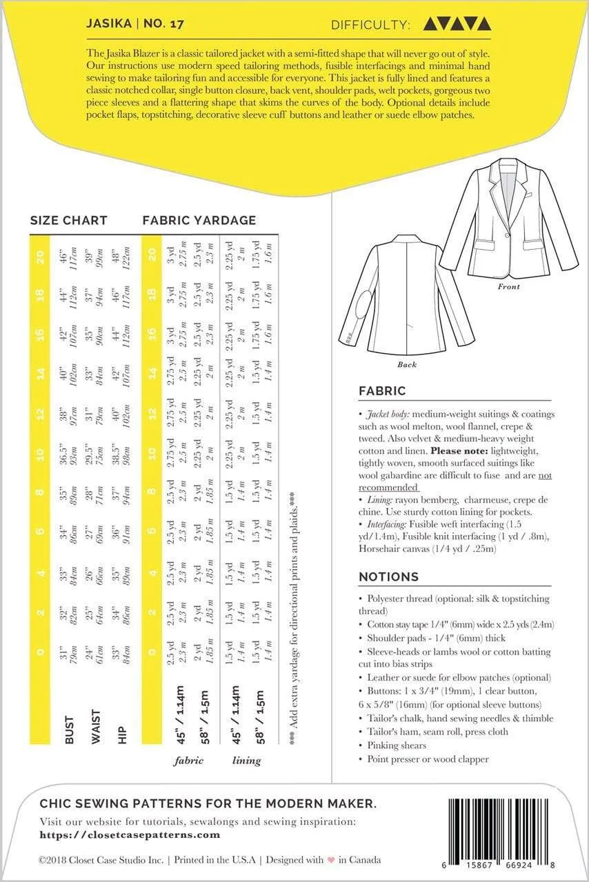 Jasika Blazer - Closet Core Patterns - Sizes 0-20
