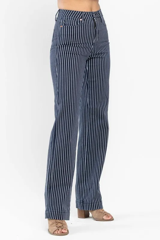 JB135 - REG/CURVY TUMMY CONTROL STRIPED STRAIGHT JEANS