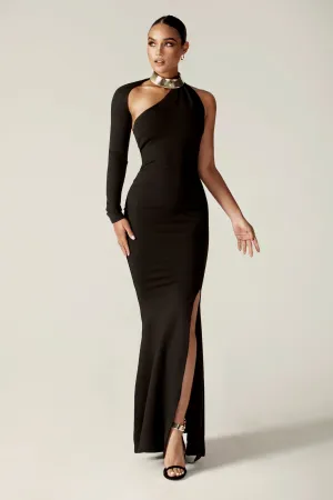 Lilux One Shoulder Modern Maxi Dress (Black)