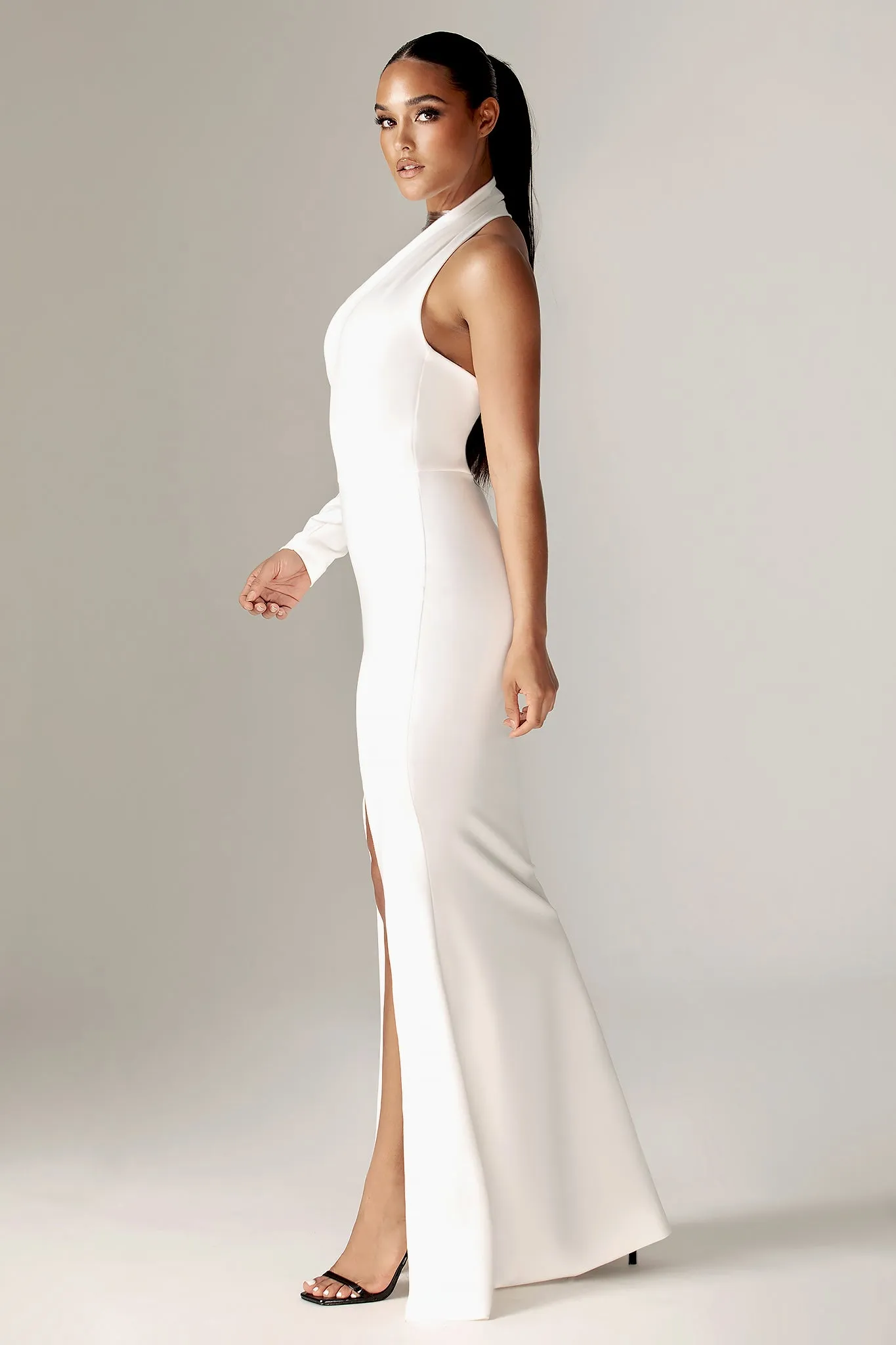 Lilux One Shoulder Modern Maxi Dress (Off White)