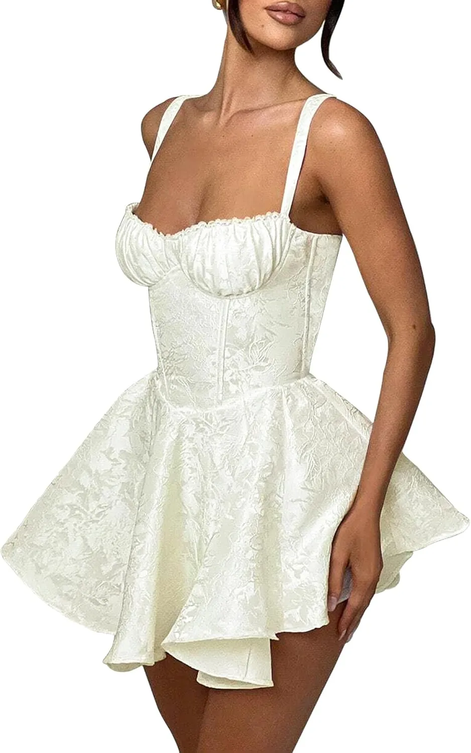 LuFeng Womens Sweetheart Neckline Satin A-line Spaghetti Straps Jacquard Mini Dress Bow Sleeveless Cocktail Prom Dress