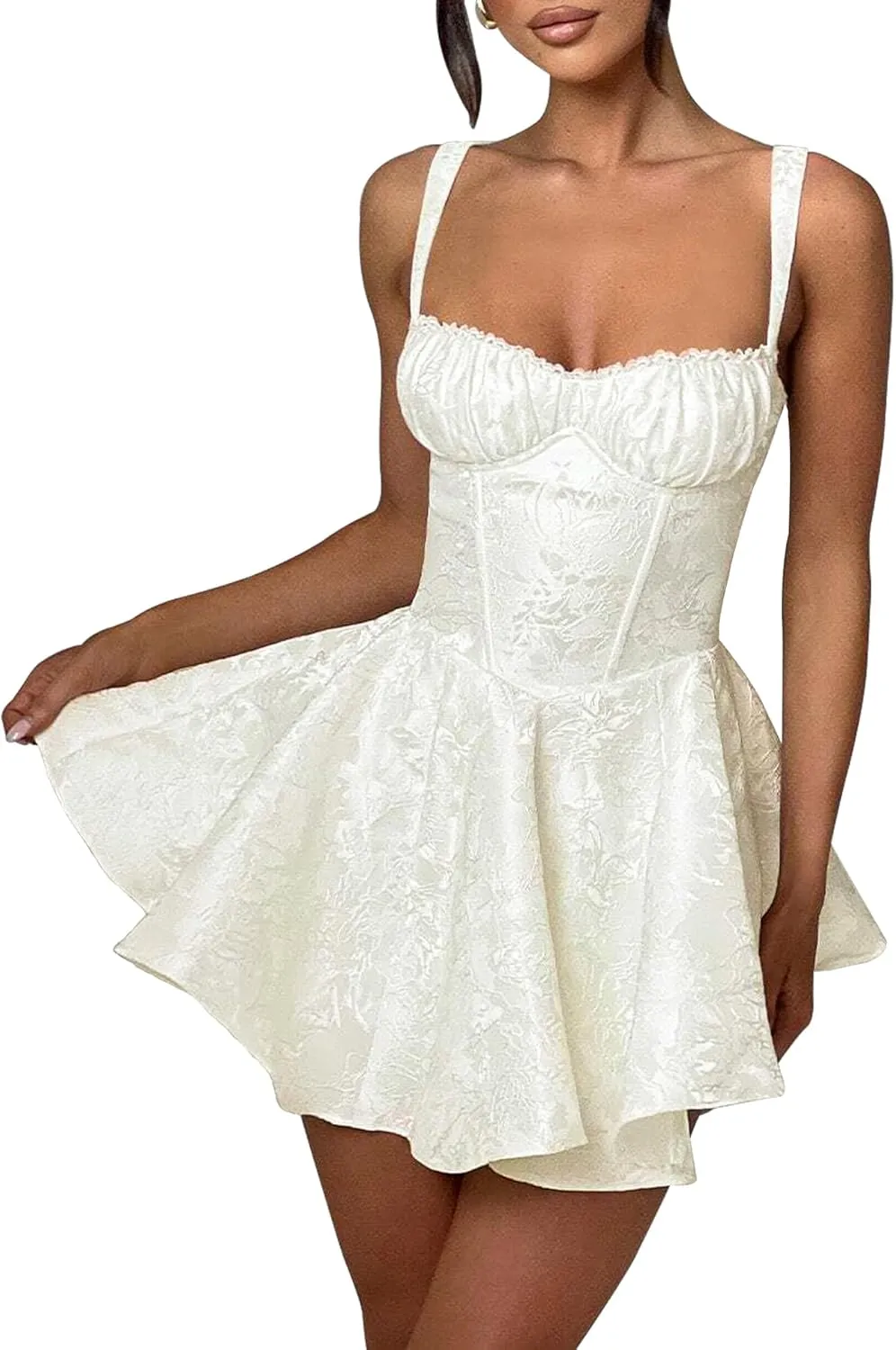 LuFeng Womens Sweetheart Neckline Satin A-line Spaghetti Straps Jacquard Mini Dress Bow Sleeveless Cocktail Prom Dress