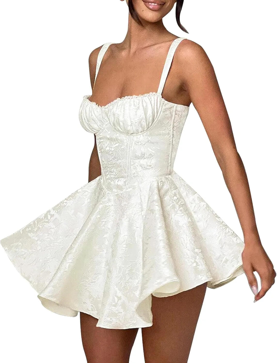 LuFeng Womens Sweetheart Neckline Satin A-line Spaghetti Straps Jacquard Mini Dress Bow Sleeveless Cocktail Prom Dress