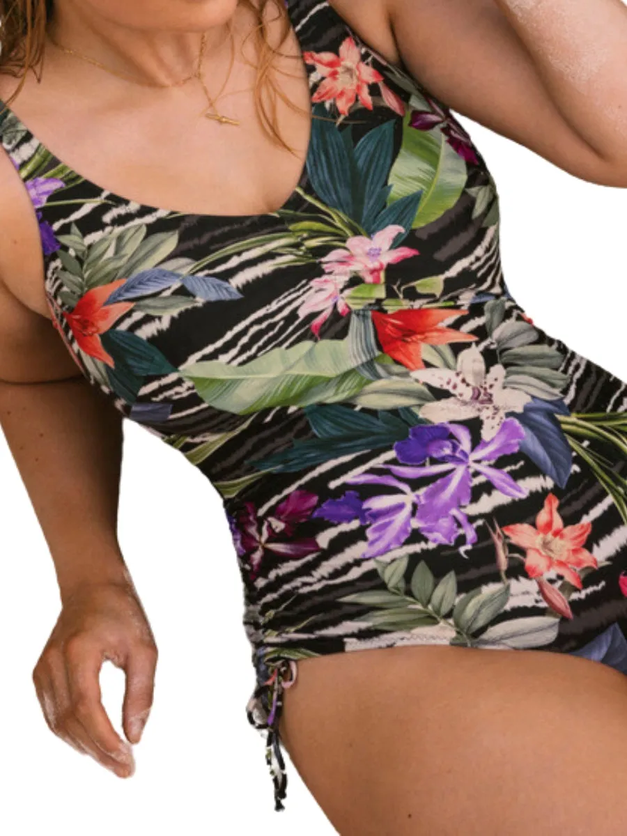 Maldives V-Neck Swimsuit - Black Tropical