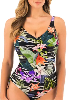 Maldives V-Neck Swimsuit - Black Tropical