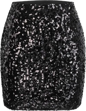 MANER Women's Sequin Skirt Sparkle Stretchy Bodycon Mini Skirts Night Out Party