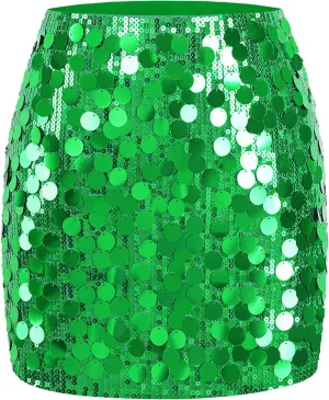 MANER Women's Sequin Skirt Sparkle Stretchy Bodycon Mini Skirts Night Out Party