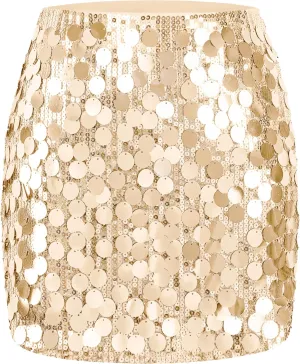 MANER Women's Sequin Skirt Sparkle Stretchy Bodycon Mini Skirts Night Out Party