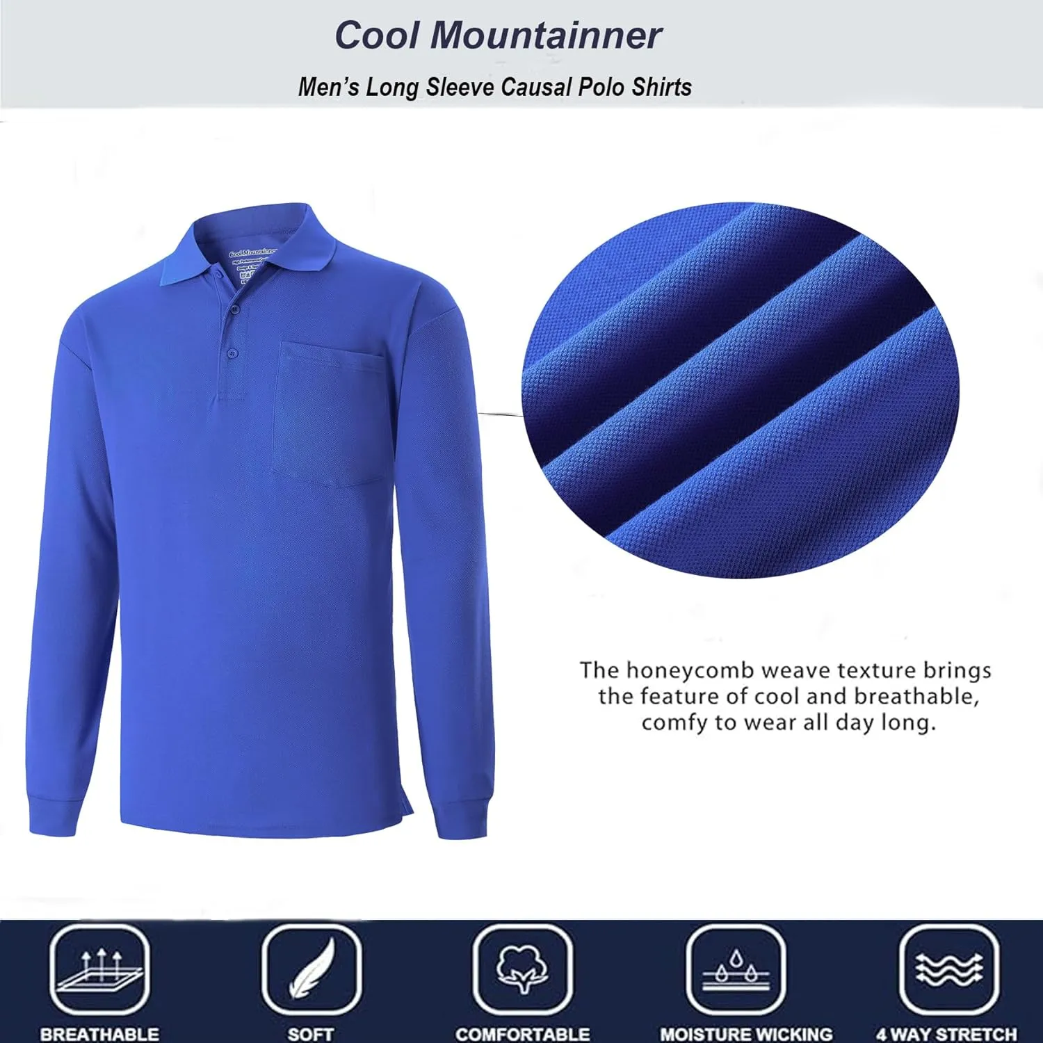 Men's Polo Shirts Long Sleeve Classic Quick Dry Moisture Wicking Tactical Golf Shirts for Men with Pocket Causal Athletic
