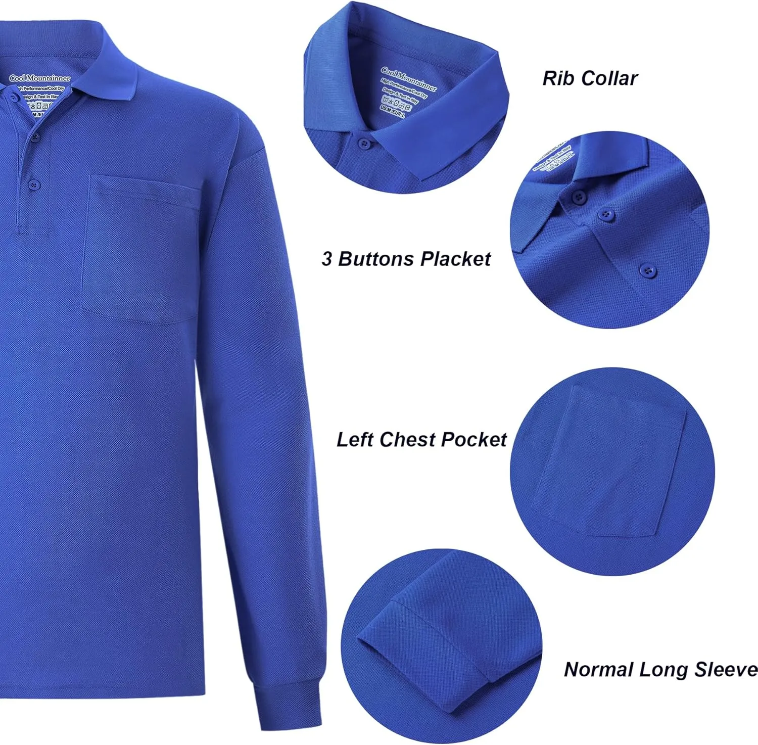 Men's Polo Shirts Long Sleeve Classic Quick Dry Moisture Wicking Tactical Golf Shirts for Men with Pocket Causal Athletic