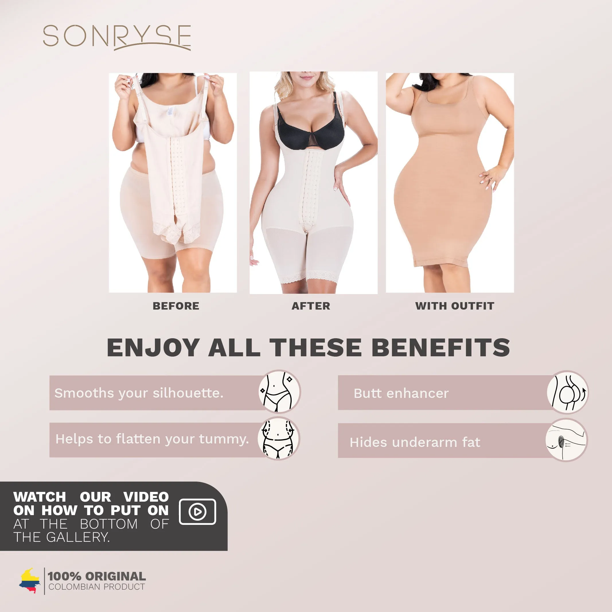 Mid Thigh Open Bust Post Surgery and Postpartum Shapewear Fajas Colombianas Sonryse 048BF
