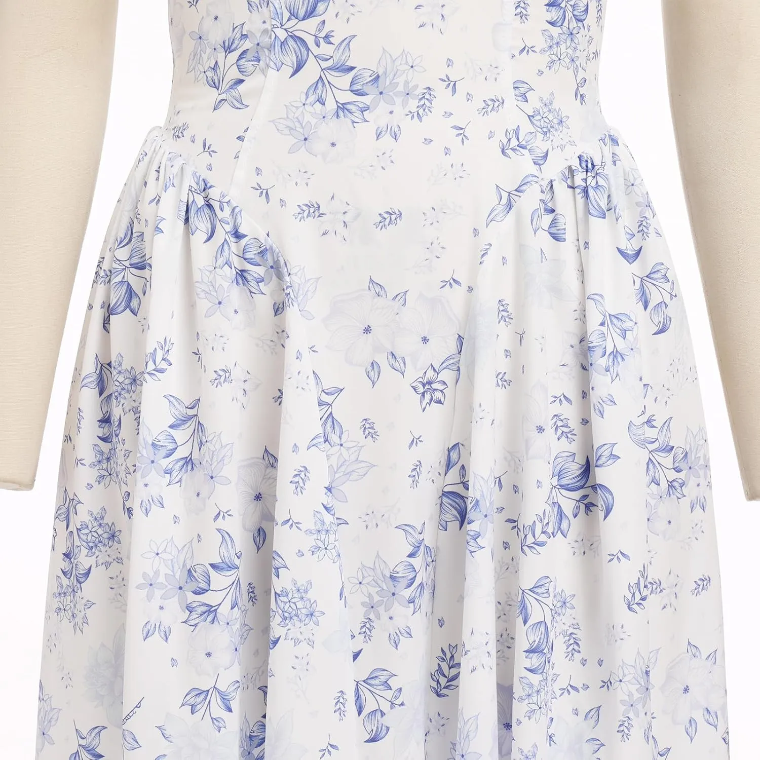 OBEEII Women Floral Corset Dress Halter Neck Low Cut Bustier Midi Dress Flowy Pleated Hem Summer Sundress with Pockets