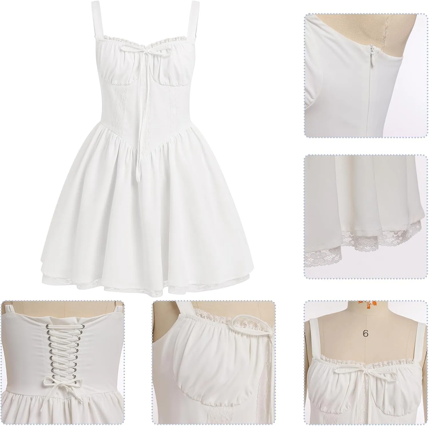 OBEEII Womens Corset Mini Dress Sexy Sleeveless Backless Low Cut Lace Short Dress Ruffle Summer Sundress