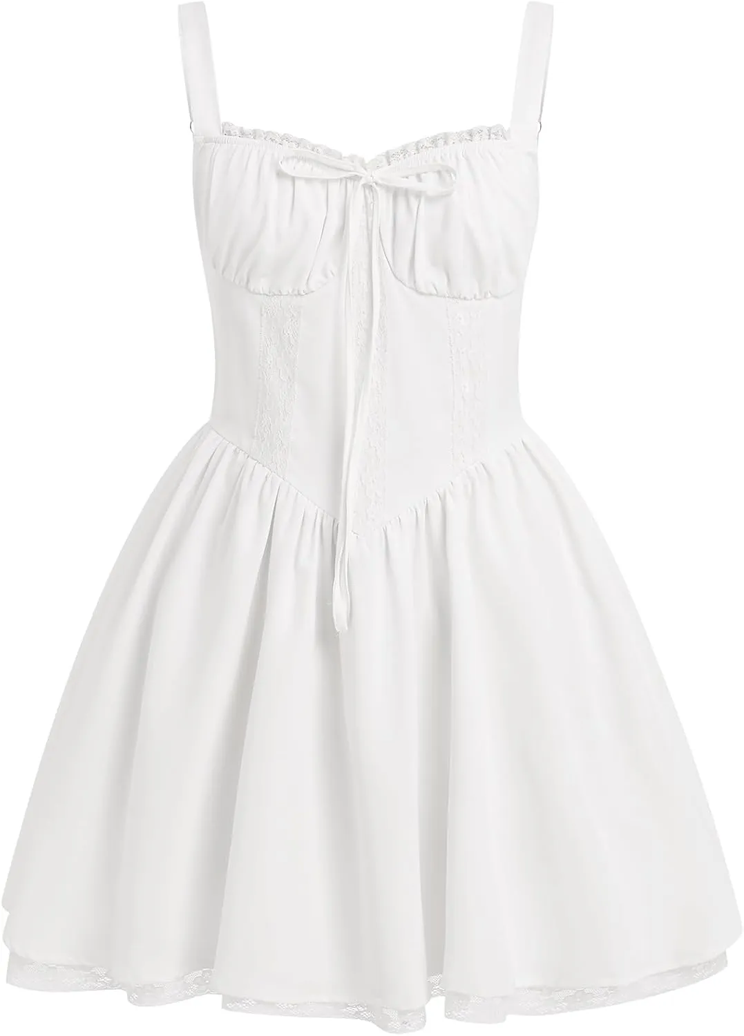 OBEEII Womens Corset Mini Dress Sexy Sleeveless Backless Low Cut Lace Short Dress Ruffle Summer Sundress