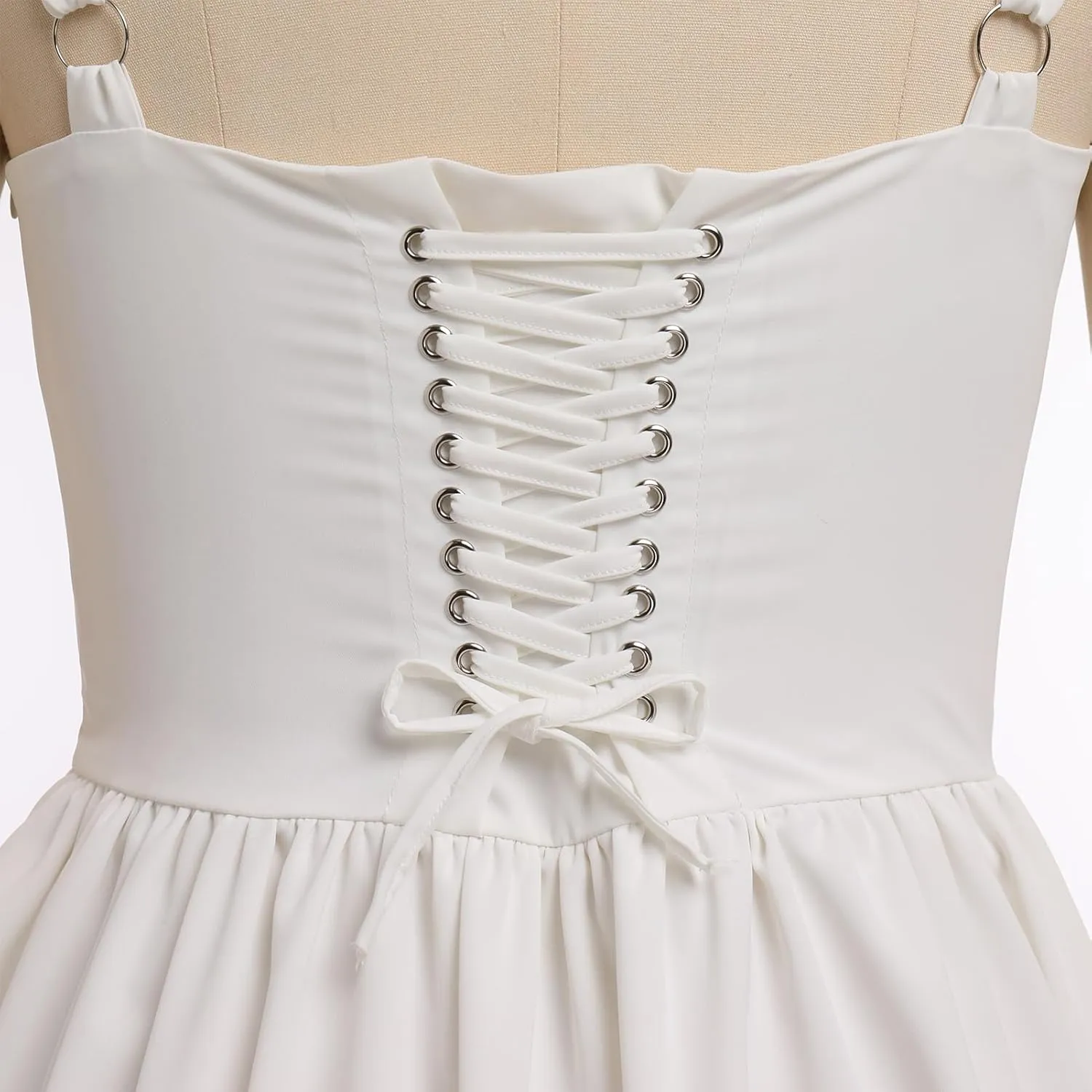 OBEEII Womens Corset Mini Dress Sexy Sleeveless Backless Low Cut Lace Short Dress Ruffle Summer Sundress
