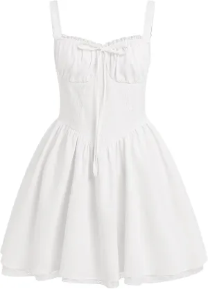 OBEEII Womens Corset Mini Dress Sexy Sleeveless Backless Low Cut Lace Short Dress Ruffle Summer Sundress