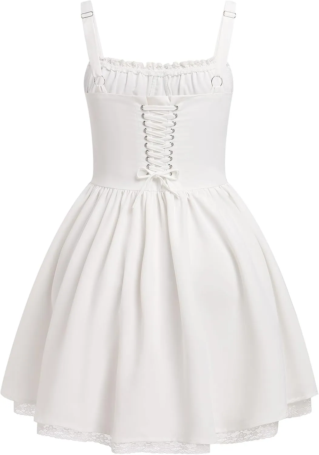OBEEII Womens Corset Mini Dress Sexy Sleeveless Backless Low Cut Lace Short Dress Ruffle Summer Sundress