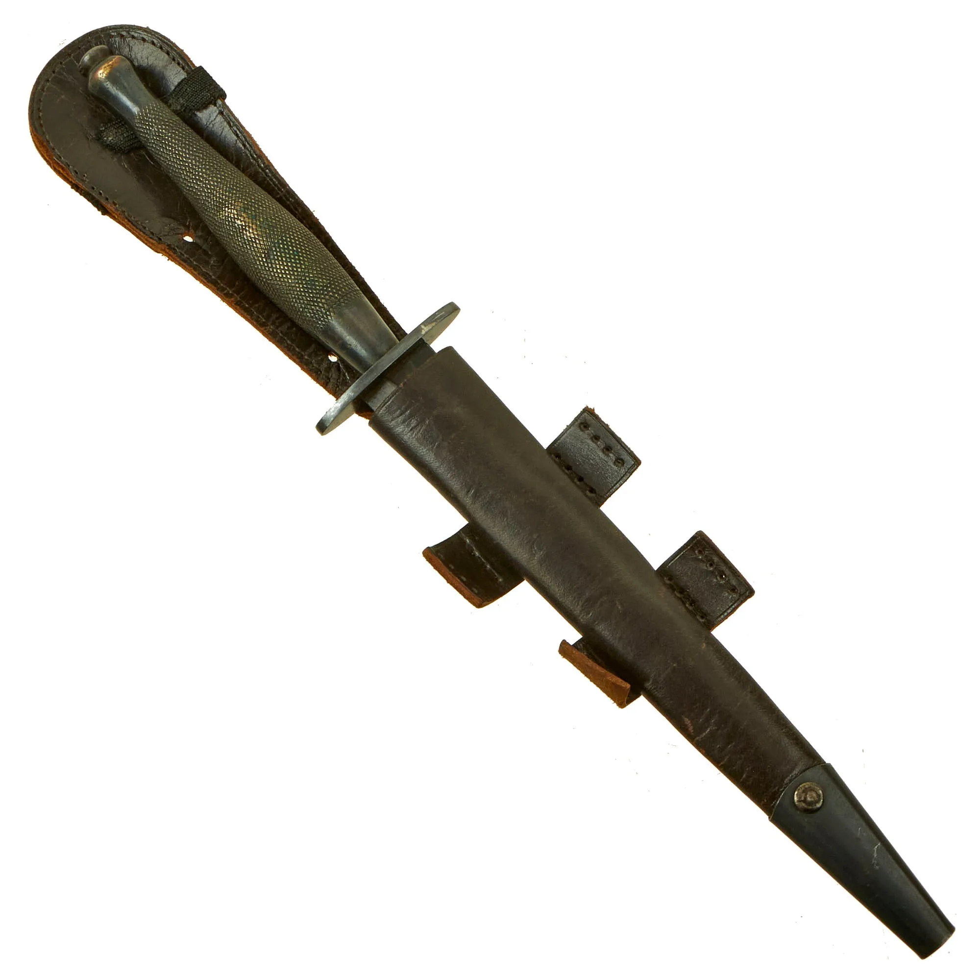 Original British WWII Second Pattern B2 Marked Fairbairn-Sykes Fighting Knife with Named Scabbard