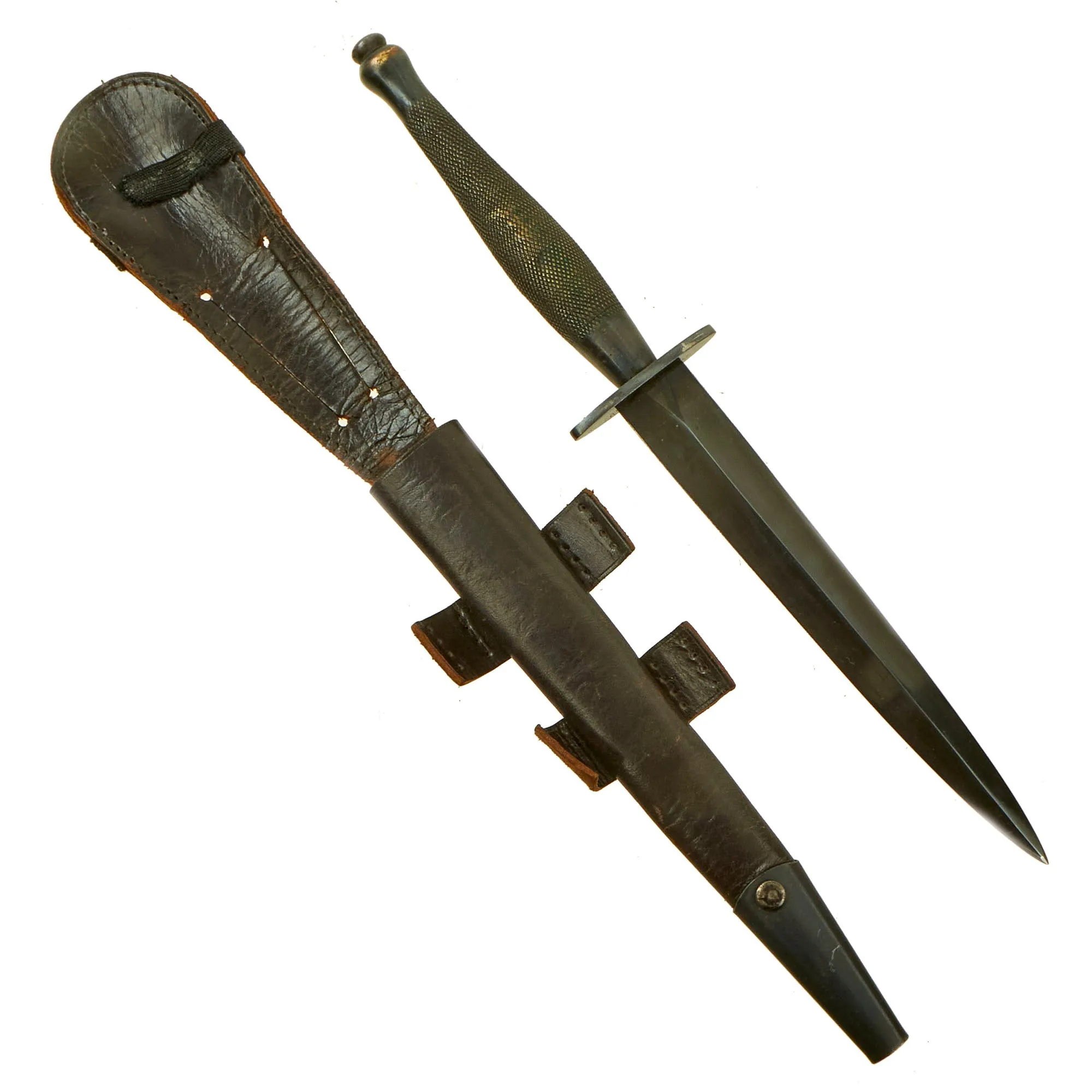 Original British WWII Second Pattern B2 Marked Fairbairn-Sykes Fighting Knife with Named Scabbard
