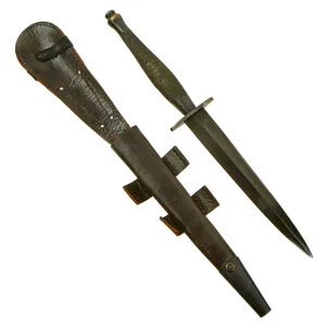 Original British WWII Second Pattern B2 Marked Fairbairn-Sykes Fighting Knife with Named Scabbard