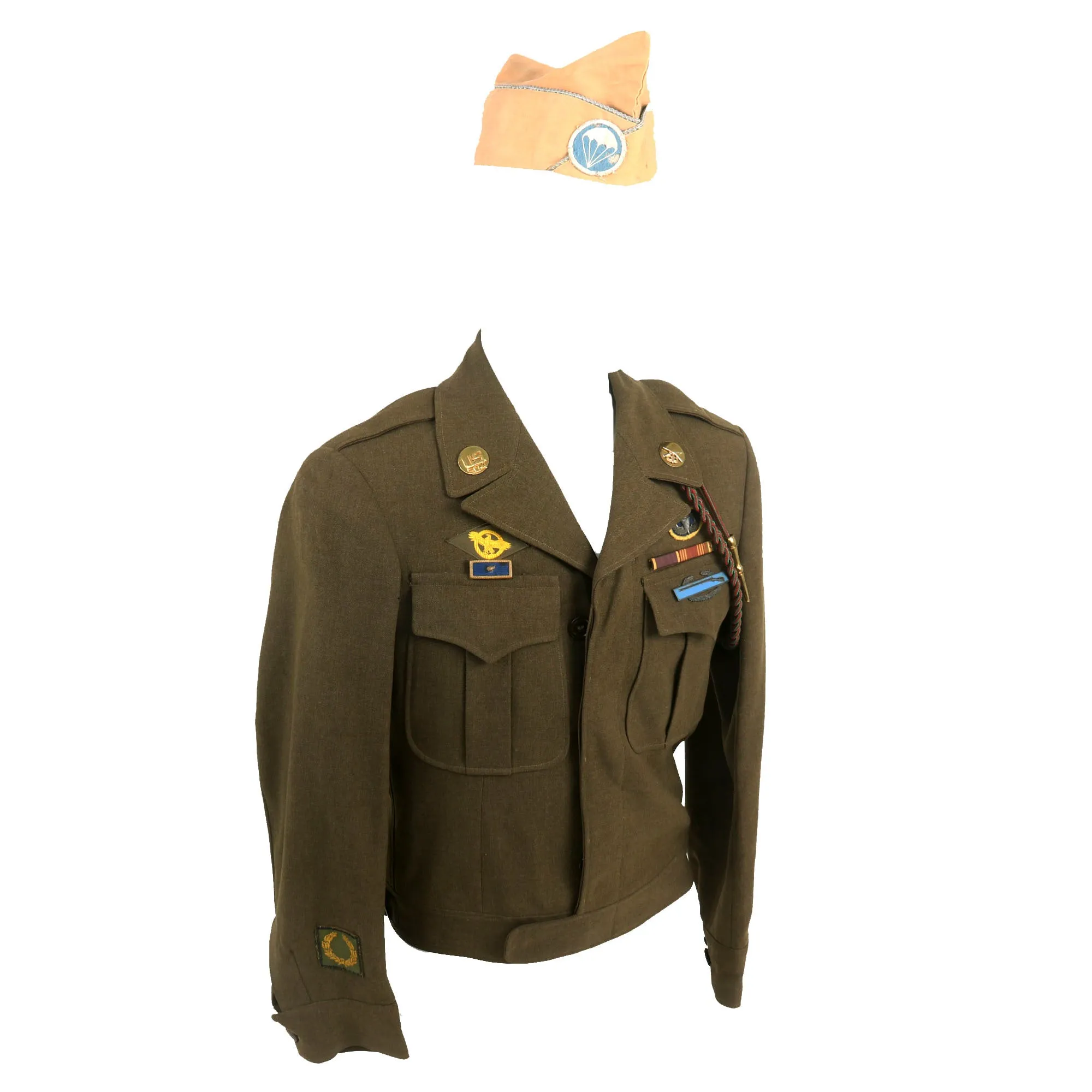 Original U.S. WWII 504th Parachute Infantry Regiment Ike Jacket with Overseas Cap - 82nd Airborne Division