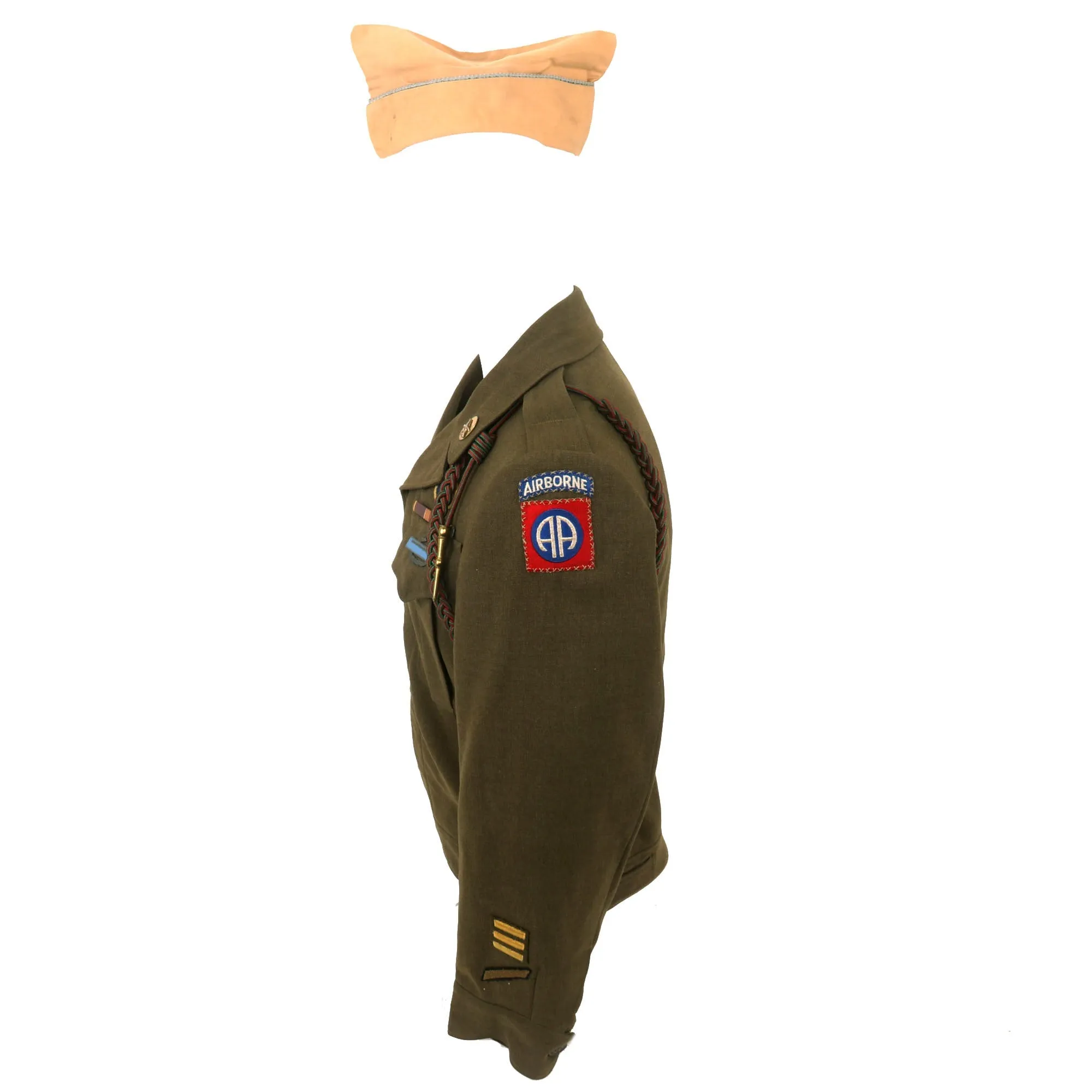 Original U.S. WWII 504th Parachute Infantry Regiment Ike Jacket with Overseas Cap - 82nd Airborne Division
