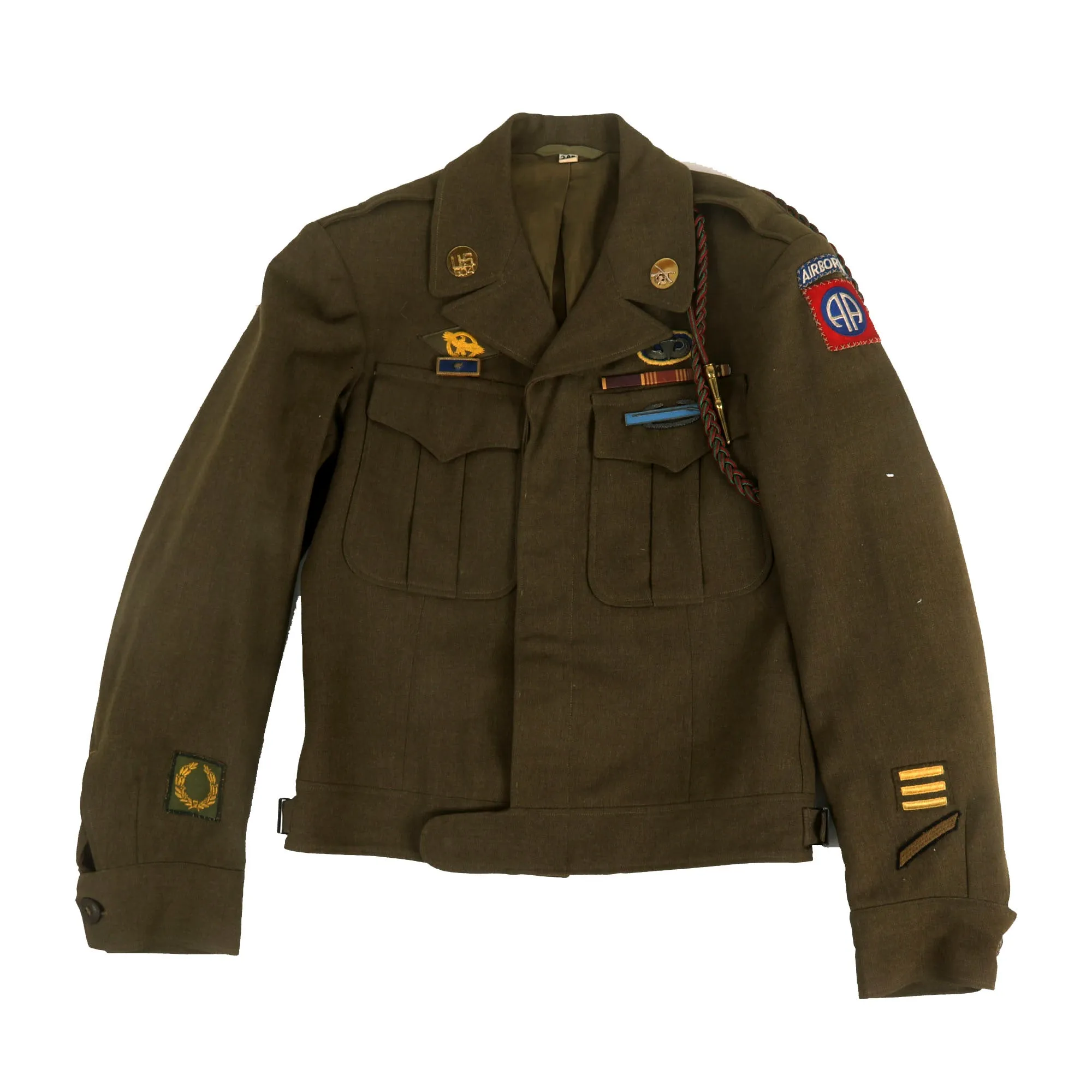 Original U.S. WWII 504th Parachute Infantry Regiment Ike Jacket with Overseas Cap - 82nd Airborne Division