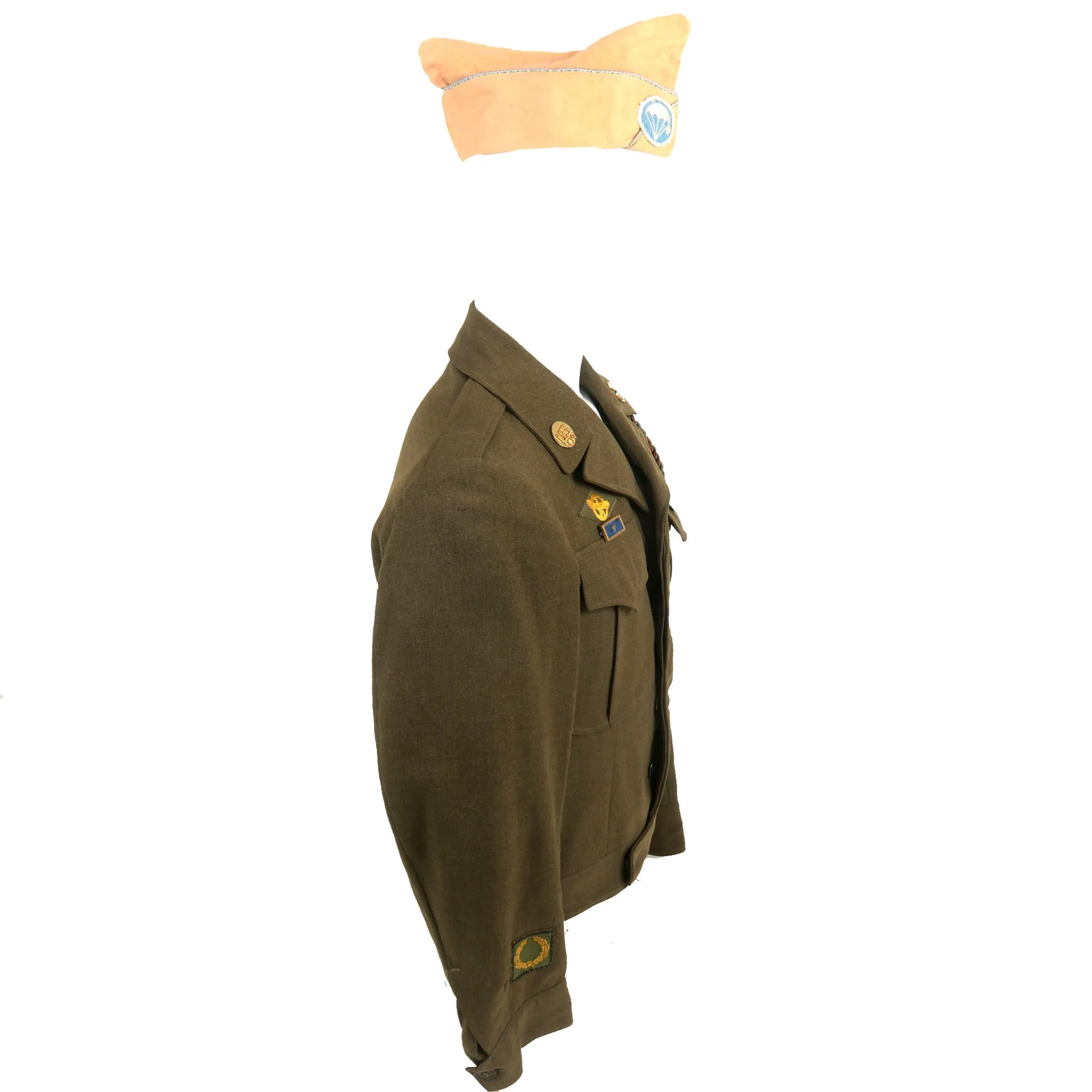 Original U.S. WWII 504th Parachute Infantry Regiment Ike Jacket with Overseas Cap - 82nd Airborne Division