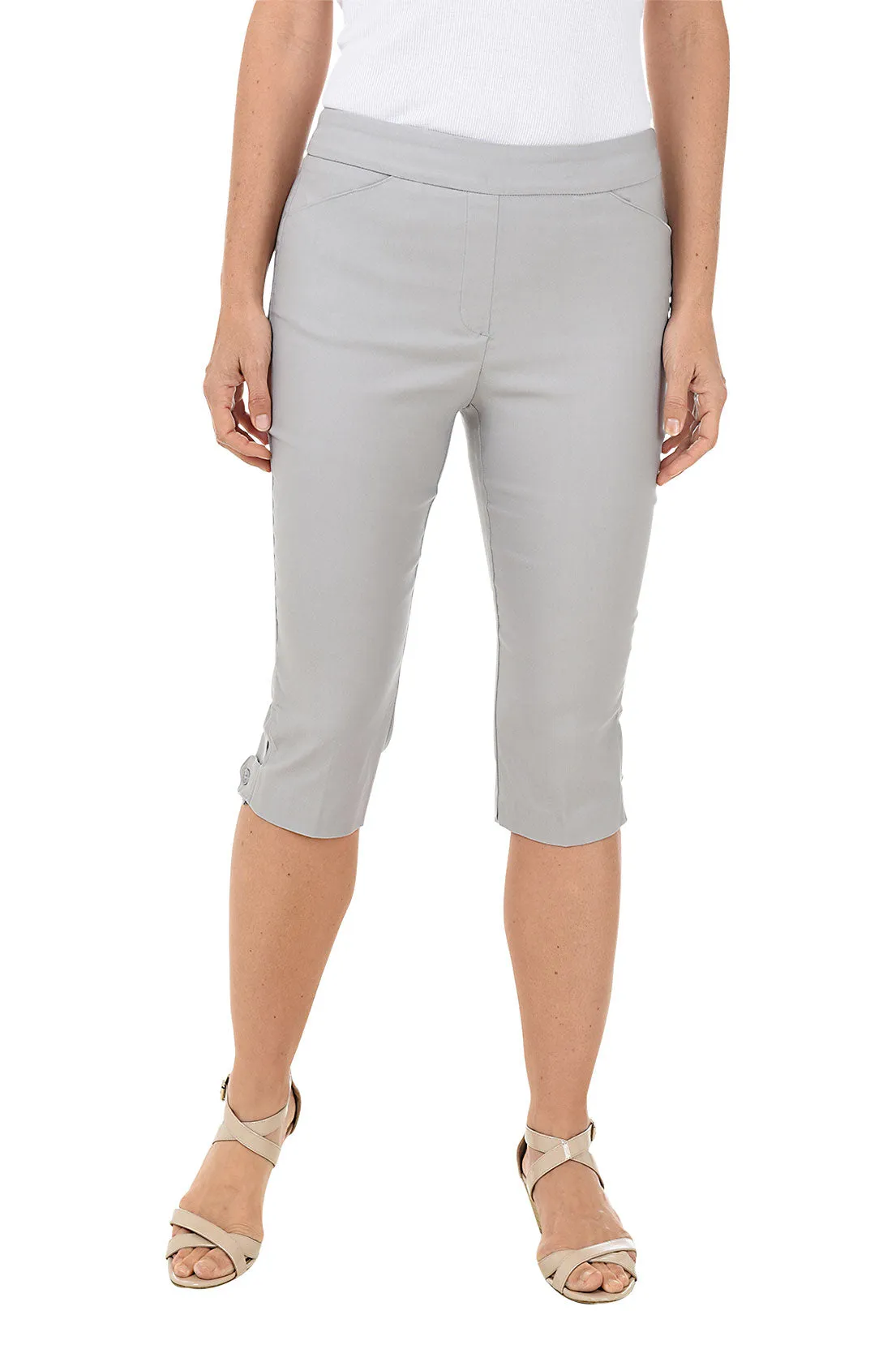 Petite Pull-On Button Tab Hem Clamdigger Pant