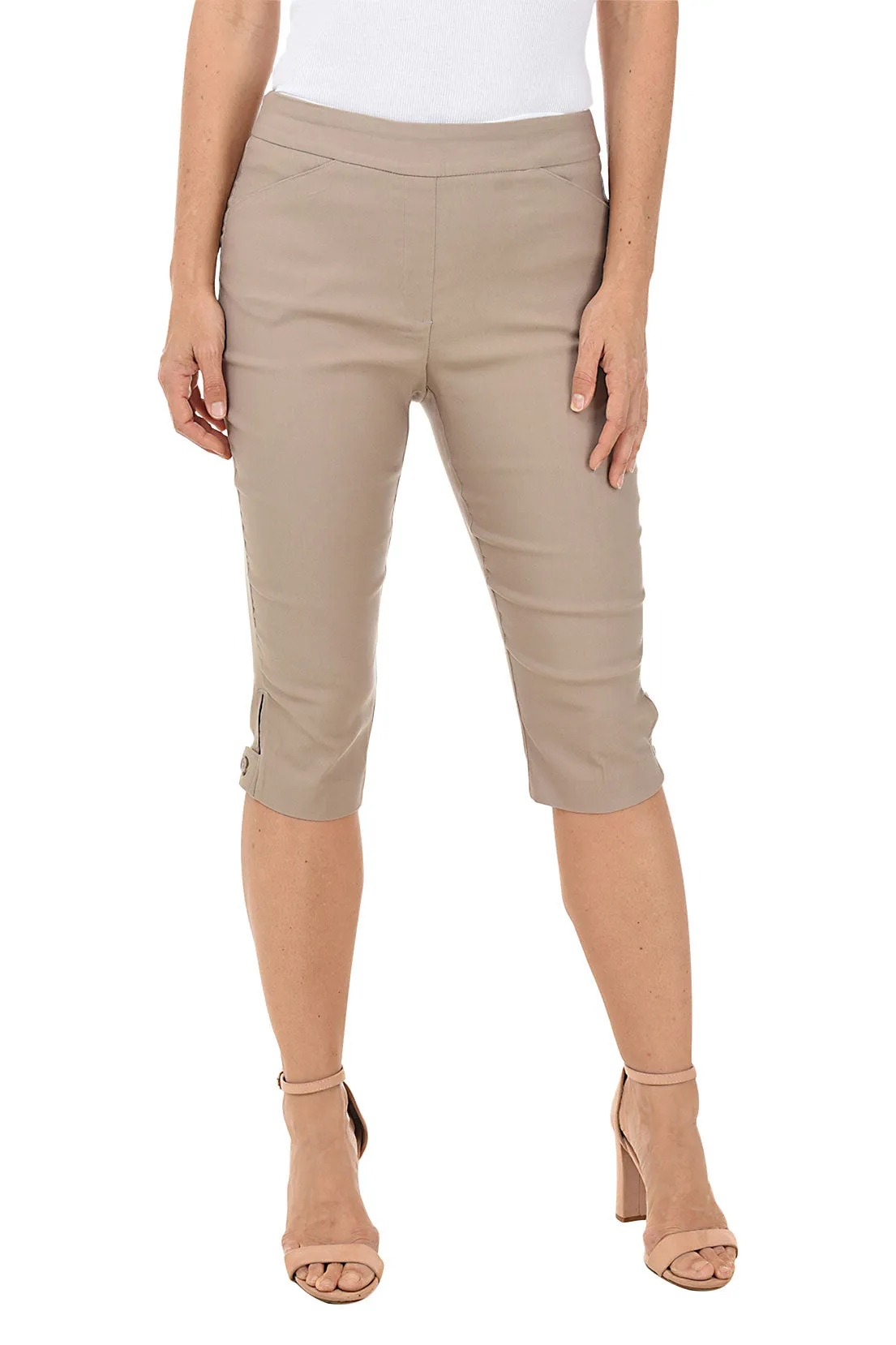Petite Pull-On Button Tab Hem Clamdigger Pant