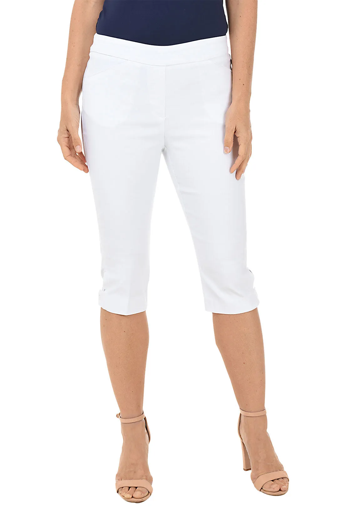 Petite Pull-On Button Tab Hem Clamdigger Pant