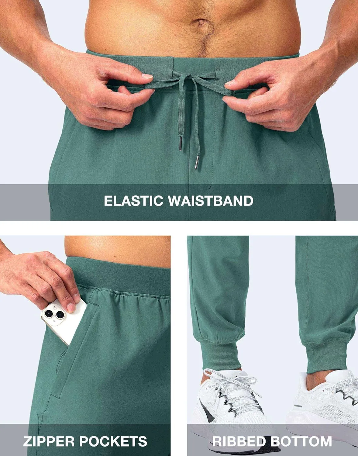 Pudolla Mens Joggers with Zipper Pockets Lightweight Sweatpants Workout Athletic Pants for Gym Running Golf