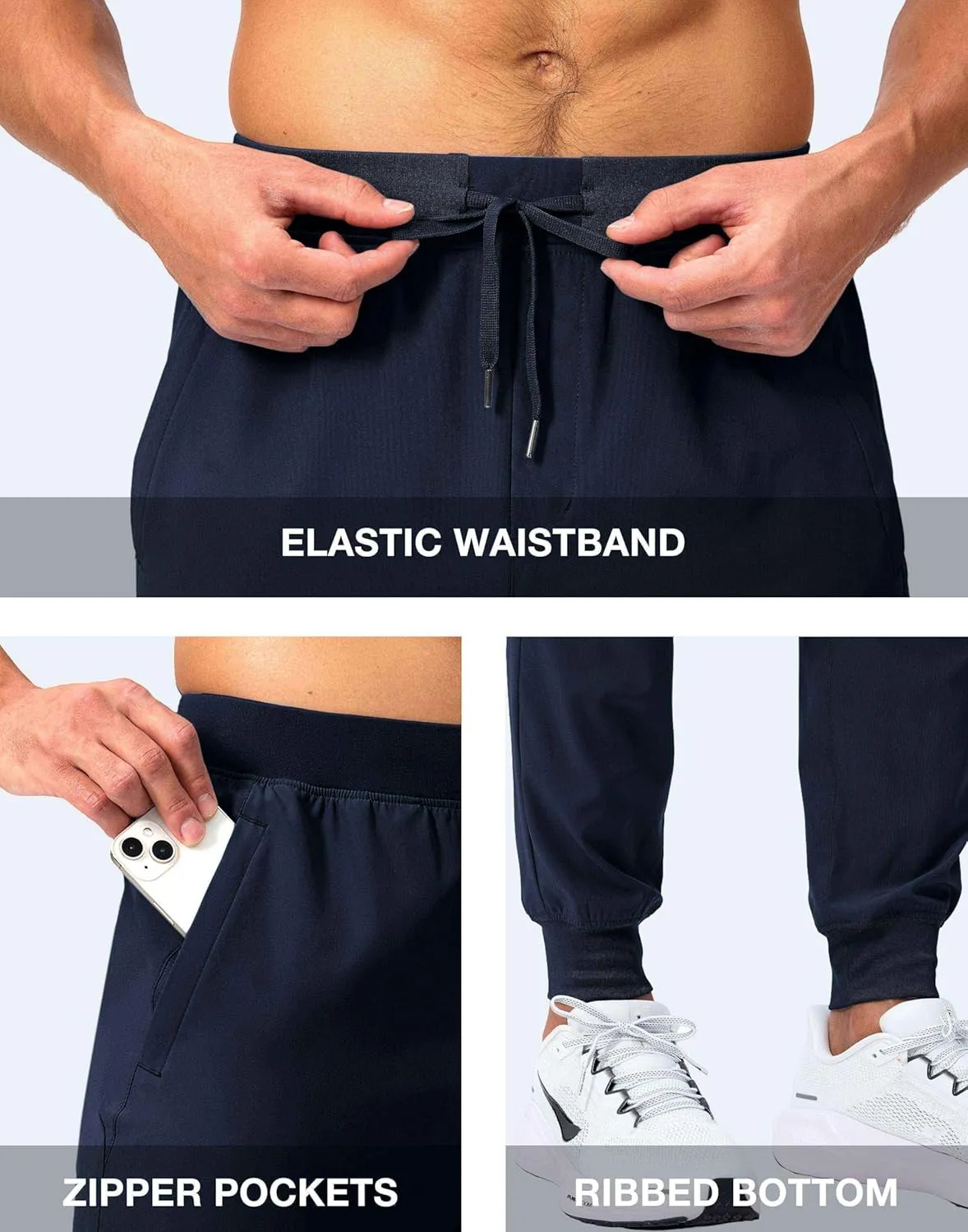 Pudolla Mens Joggers with Zipper Pockets Lightweight Sweatpants Workout Athletic Pants for Gym Running Golf