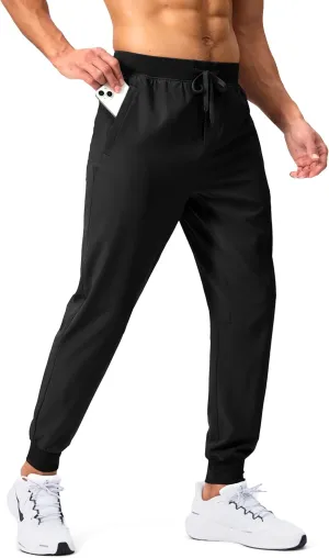 Pudolla Mens Joggers with Zipper Pockets Lightweight Sweatpants Workout Athletic Pants for Gym Running Golf