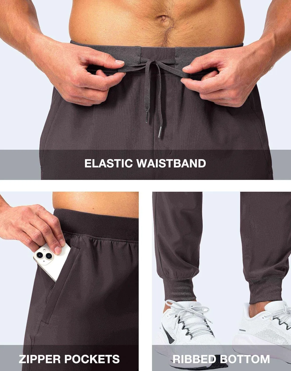 Pudolla Mens Joggers with Zipper Pockets Lightweight Sweatpants Workout Athletic Pants for Gym Running Golf