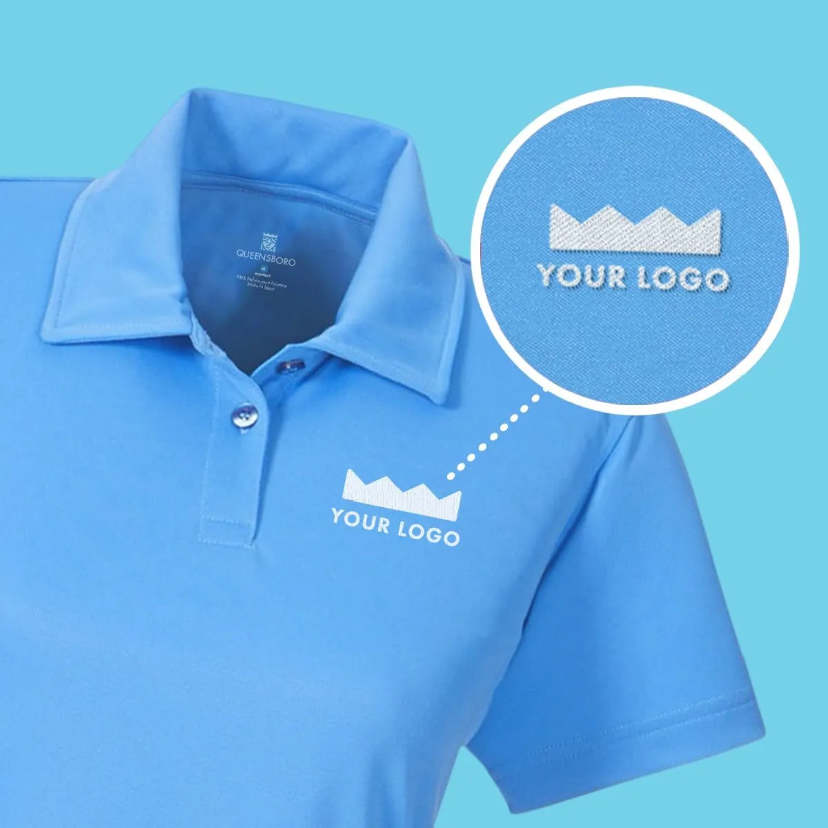 Queensboro Custom Embroidered Logo Womens All-Purpose Polo Shirt. Moisture-Wicking, Lightweight Performance Fit